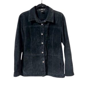 Vintage Black Suede Silver Button Shacket/Jacket | Size L | Genuine Leather